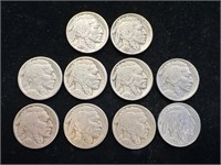 Lot of 10 Buffalo Nickels