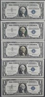 5  1957  $1 Silver Certificates   Stains  AU - Unc
