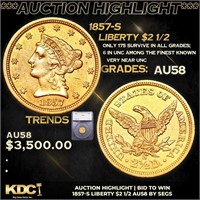 ***Auction Highlight*** 1857-s Gold Liberty Quarte