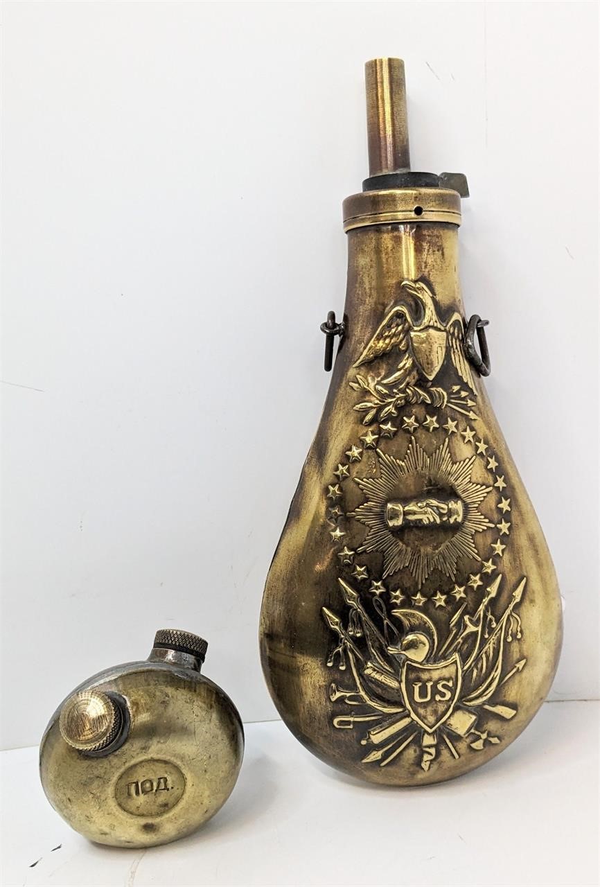 Brass Powder Flask With Russian Oiler Can