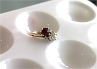 14K Yellow Gold Diamond & Ruby Ring size 6