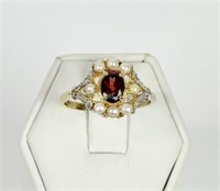 ANTIQUE 9K GARNET PEARL AND DIAMOND RING