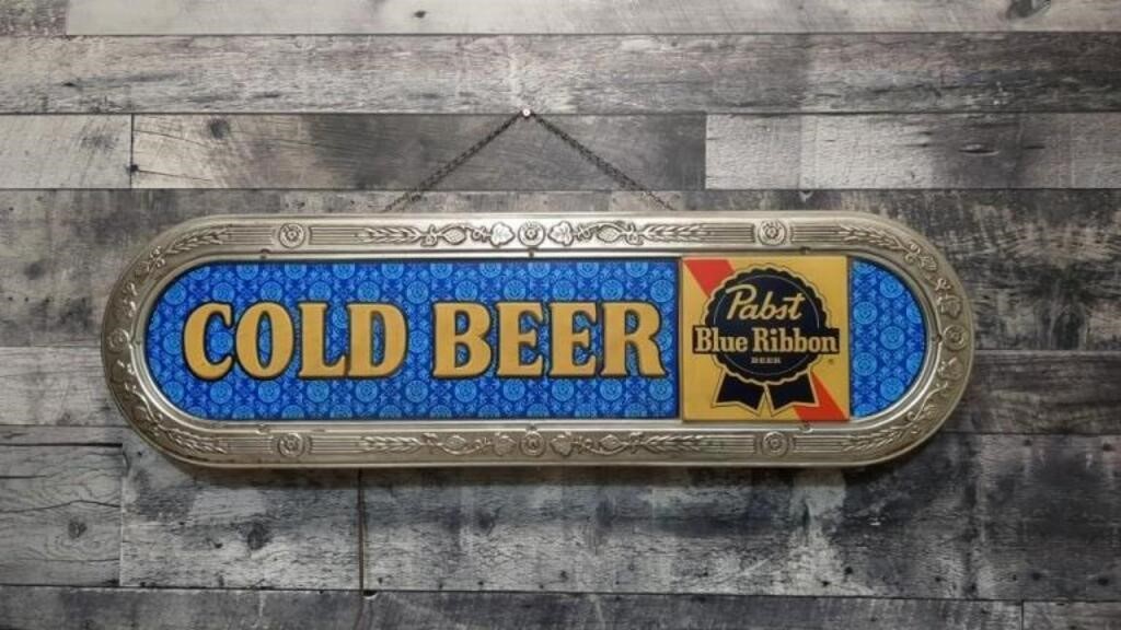 Pabst Blue Ribbon Beer sign, tested has burnt o