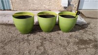 3 green flower pots