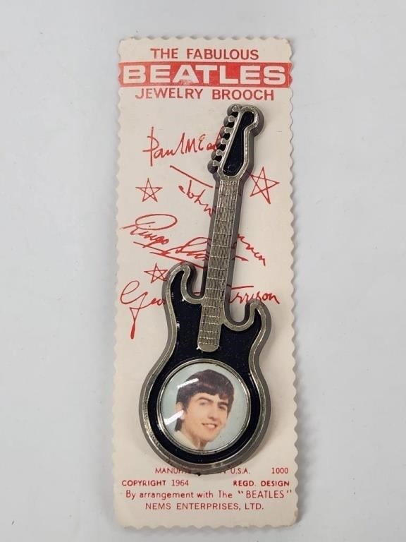 VINTAGE THE BEATLES GEORGE HARRISON GUITAR PIN NIP