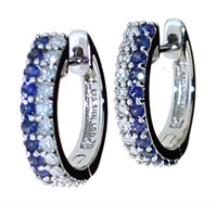 Quality Sapphire & Diamond Huggie Hoop Earrings