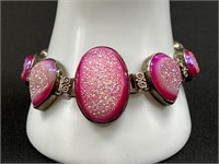 Vintage Sajen Pink Druzy Sterling Silver bracelet