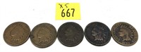 x5- Indian Head cents, mixed dates, -x5 cents,