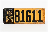 1919 ONTARIO LICENSE PLATE