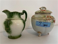 Antique Water Pitcher and Lidded Compote