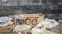 Fabric, pattern, vintage bc apples box