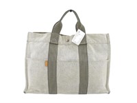 HERMES Gray Canvas Tote Bag