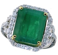 14k Gold 6.50 ct GIA Emerald & Diamond Ring