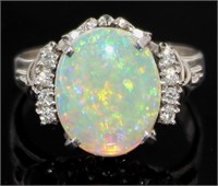 Platinum 2.52 ct Natural Opal & Diamond Ring
