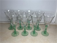 8 CRYSTAL GREEN STEM WINE GLASSES