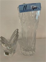 Lead glass vase & Mikasa crystal votive holder