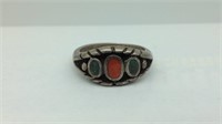 Vintage Sterling Silver Coral & Green Turquoise