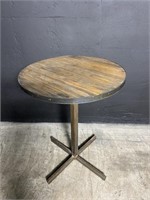 Round bar table. Wood top & metal frame