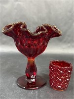 Fenton Ruby Amberina Footed Compote