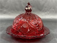 Mosser Inverted Thistle Ruby Red Covered Dish