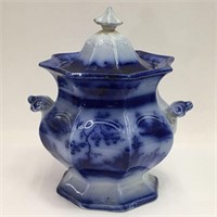 Flow Blue Ironstone Chapoo Covered Sugar Bowl
