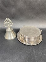 Silver Plated Seashell Coaster Set and Metal Bell