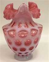 Fenton Cranberry Glass Coinspot Vase