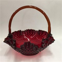 Fenton Hobnail Red Glass Basket