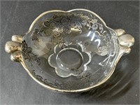 Vintage Silver Overlay Glass Candy Dish Bowl