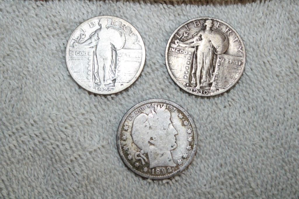 3 - Silver Quarters  ( Standing Liberty & Barber)