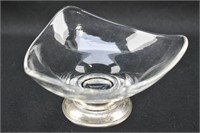 Triangular Clear Glass Bowl with Sterling Foot