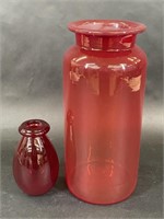 Red Glass Bud Vase & Tall Cylindrical Vase