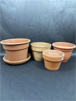 Terracotta and Plastic Orange Gardening Pots