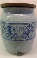 Blue Saltglaze Crock Just With Figural Design