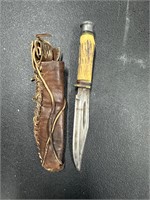 Older Ka-Bar Kabar knife with a stag handle prep