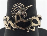 Sterling Silver Onyx Stone Unicorn Ring