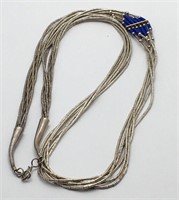 Navajo Sterling Silver And Blue Beaded Necklace