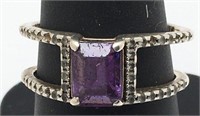 Sterling Silver Purple & Clear Stone Ring