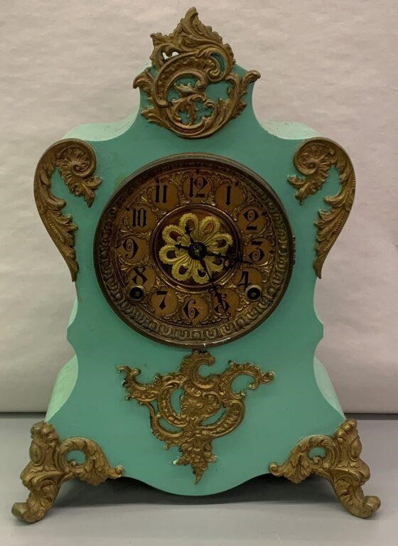 Green Clock With Brass Ormolu