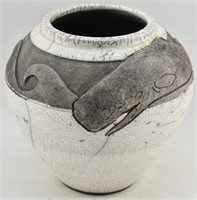 Sgd. Thompson Etched Ceramic Whale Vase