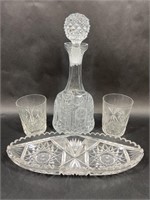 Crystal Floral Decanter, Glasses, and Dish Set