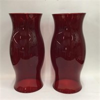 Pair Of Red Glass Hurricane Shades