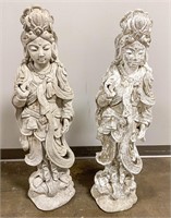 Pair of Concrete Buddhist Style Garden Statues