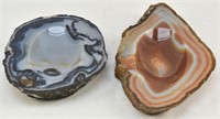 2 Natural Agate Carved Stone Dishes or Ashtrays