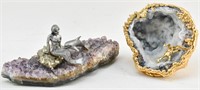 2 Geode/Amethyst Rock Sculptures, Miner & Mermaid