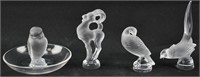 4 Small Lalique Frosted Crystal Animal Figurines