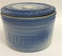 Blue Stoneware Crock Jug With Lid