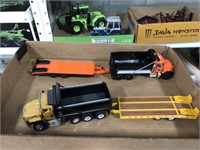 BOX OF DIECAST DUMPTRUCKS AND TRAILERS