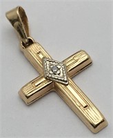 14k Gold And Diamond Cross Pendant