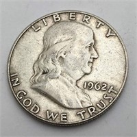 1962 D Ben Franklin Silver Half Dollar